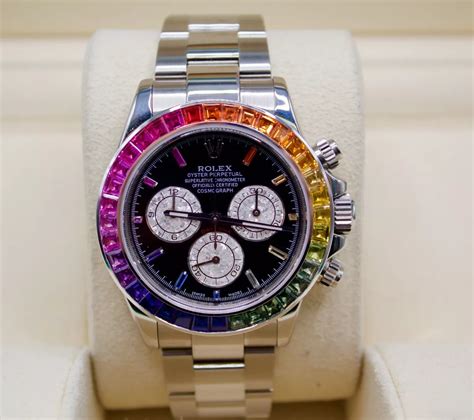 rolex perpetual rainbow|rolex with rainbow bezel.